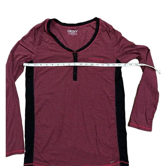 DKNY red gray striped modal blend minimalist casual long sleeve shirt sz S - Picture 4 of 8